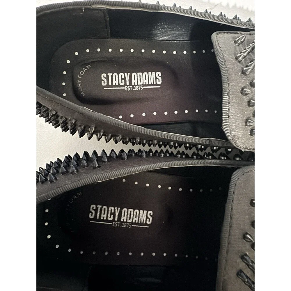 Stacy Adams Black Studded Slip-On Dress Loafers Synthetic Round Toe Men US 9.5